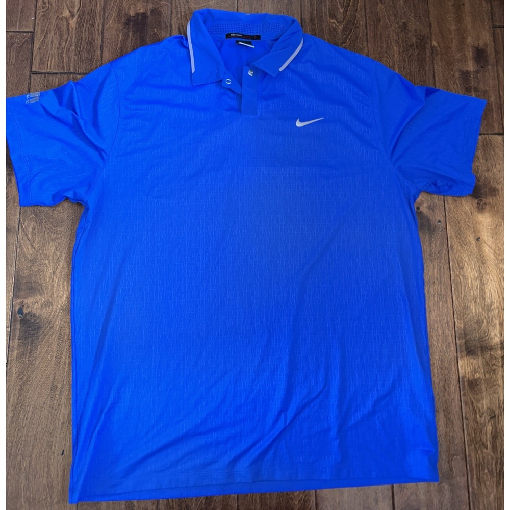 Nike Mens XL Tiger Woods Collection Polo Shirt Blue Dri Fit Button Snap Golf